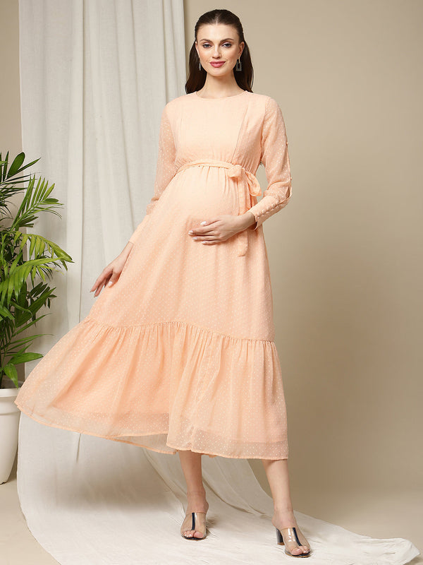Peach Georgette Maternity Dress