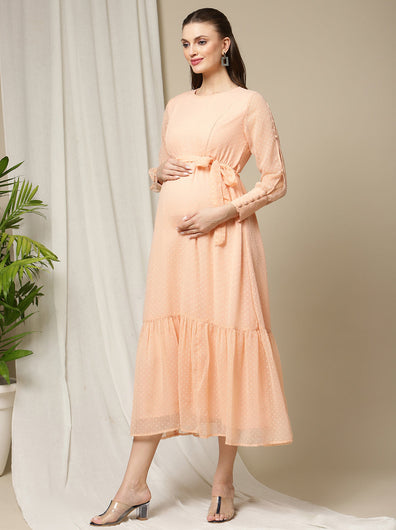 Peach Georgette Maternity Dress