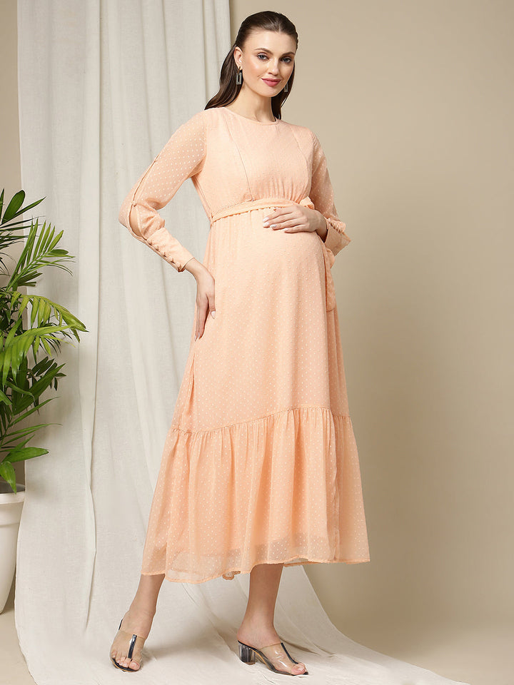 Peach Georgette Maternity Dress