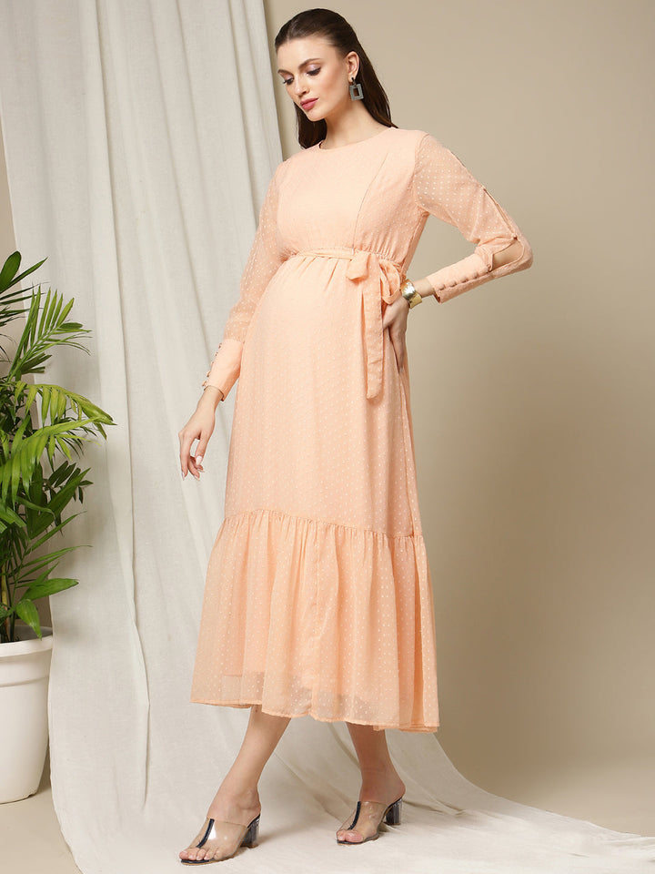 Peach Georgette Maternity Dress