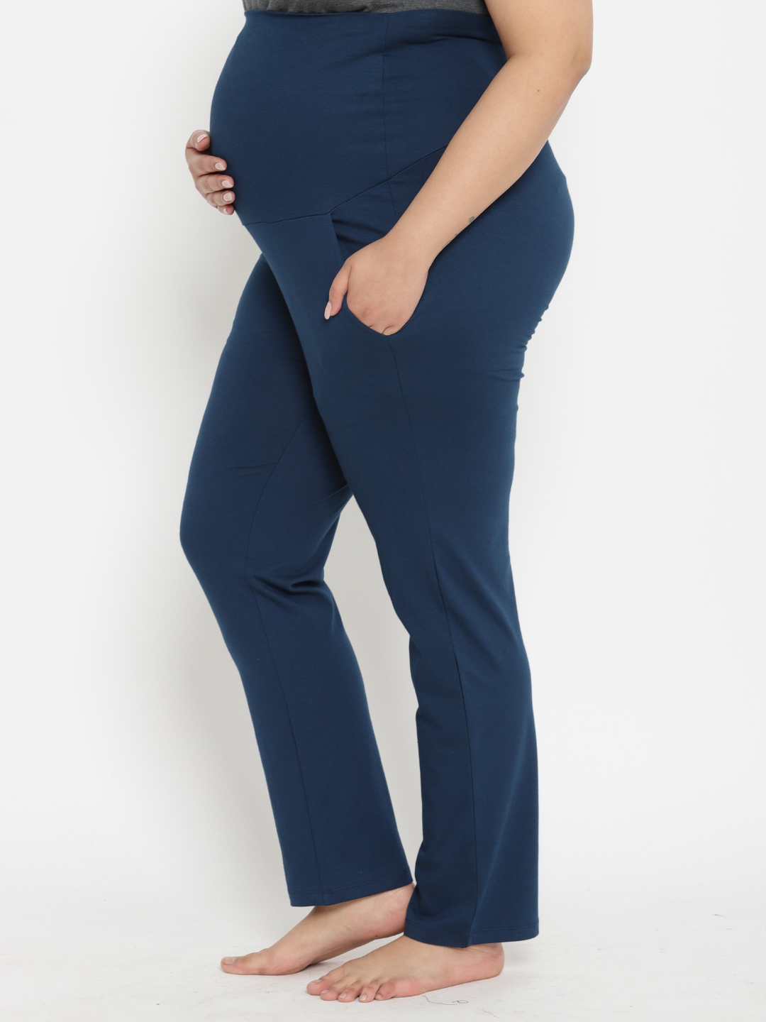 High Waisted Plus Size Maternity Casual Pants - Blue