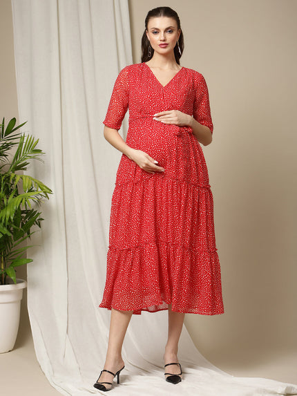 red polka dot maternity dress Fesfesfes Polka Dots Maternity Dress Short Sleeve Tie Waist Fashionable Comfortable Pregnancy Dress for Women Casual Summer Outfit(Red,XL), Women's