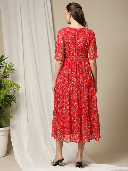 red and white polka dot maternity dress FAVIPT Postpartum Dresses for Women Polka Dot Short Sleeve Crew Neck Maternity Dress Loose Flowy Breastfeeding Dress Red,M