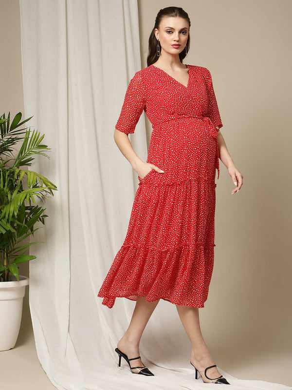 Polka Dot Red Maternity Dress