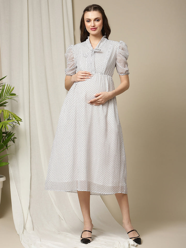 black and white polka dot maternity dress