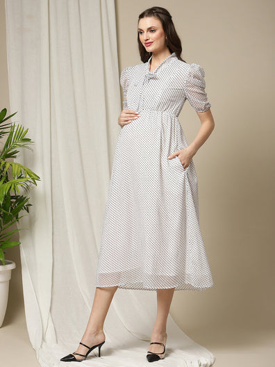 black and white polka dot maternity dress