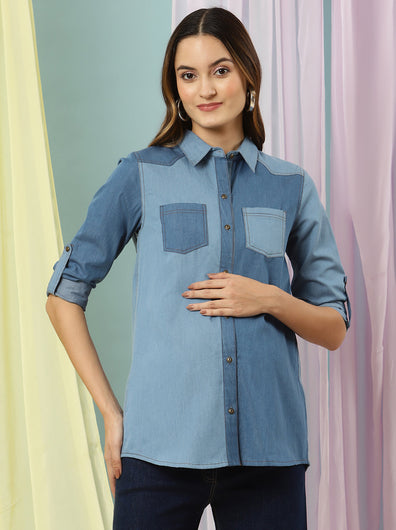 Maternity Jeans Shirt- Blue