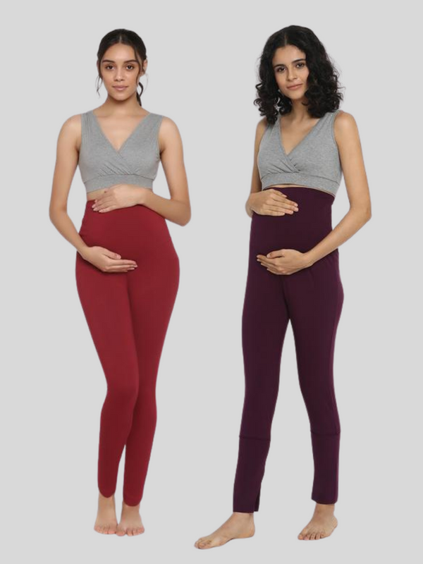 Red & Maroon Maternity Legging Set