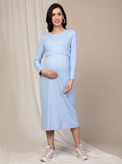 Maternity Casual Lounge Dress- Blue