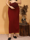 Maternity Rib-knit Long Skirt - Burgundy