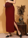 Maternity Rib-knit Long Skirt - Burgundy