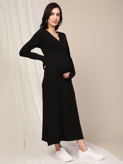 Zipless Maternity Bodycon Dress- Black Zipless Maternity Bodycon Dress- Black