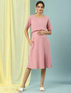 Stretchy Maternity Rib-knit Dress- Pink