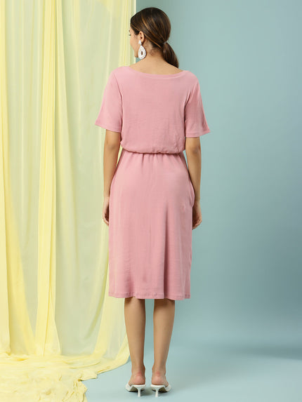 Stretchy Maternity Rib-knit Dress- Pink