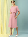 Stretchy Maternity Rib-knit Dress- Pink