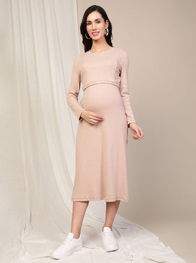 Maternity Casual Lounge Dress- Beige