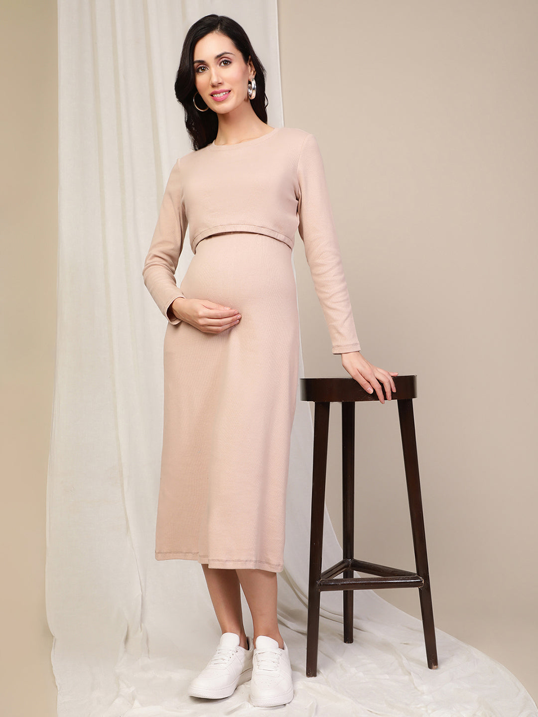 Maternity Casual Lounge Dress- Beige
