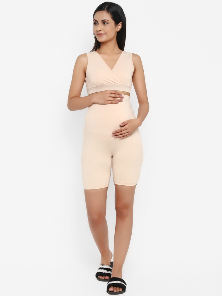 2pc. Maternity/Nursing Bra + High Waisted Shorts Set