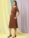 Stretchy Maternity Rib-knit Dress- Brown