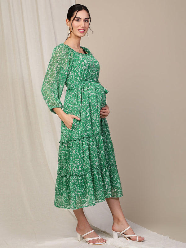 Tiered Floral Pregnancy Dress