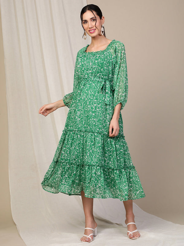 Tiered Floral Pregnancy Dress