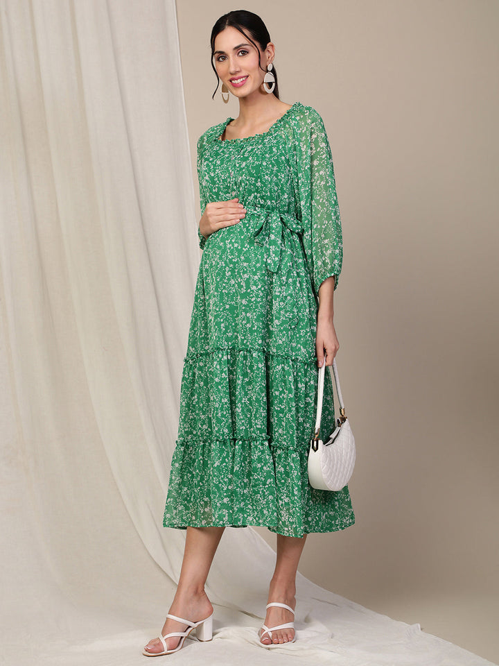 Tiered Floral Pregnancy Dress