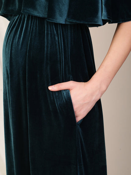Velvet Pregnancy Dress with Slit- Green
