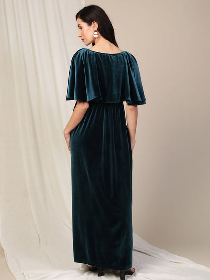 Velvet Pregnancy Dress with Slit- Green Velvet Pregnancy Dress with Slit- Green