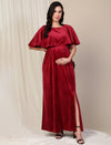 Velvet Pregnancy Dress with Slit- Maroon