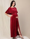 Velvet Pregnancy Dress with Slit- Maroon