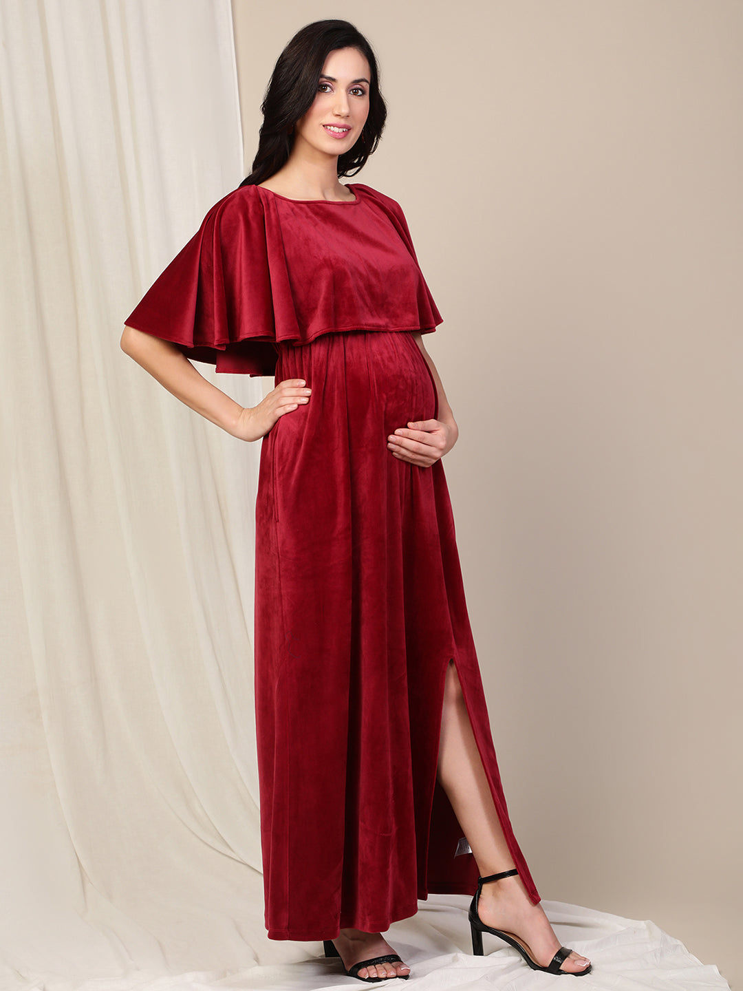 Buy Red Velvet Maternity Gown