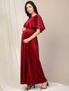 Velvet Pregnancy Dress with Slit- Maroon