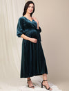 Velvet Maternity Maxi Dress- Green