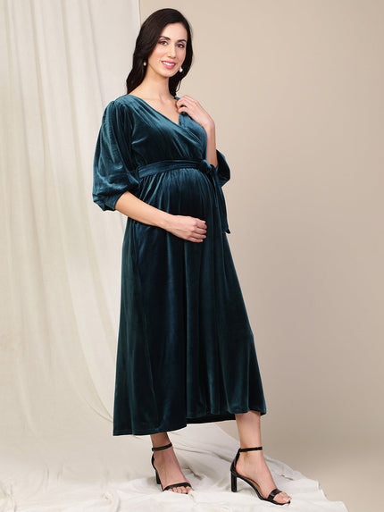 Velvet Maternity Maxi Dress- Green