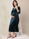 Velvet Maternity Maxi Dress- Green