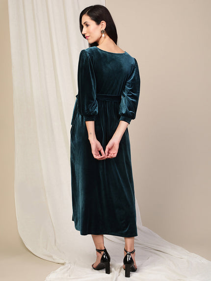 Velvet Maternity Maxi Dress- Green Velvet Maternity Maxi Dress- Green