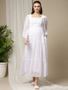 Maternity Smocked Long Maxi Dress- White