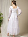 Maternity Smocked Long Maxi Dress- White