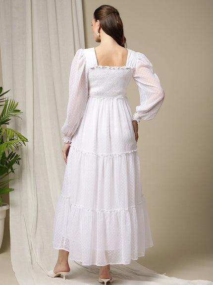 Maternity Smocked Long Maxi Dress- White Maternity Smocked Long Maxi Dress- White