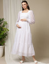 Maternity Smocked Long Maxi Dress- White