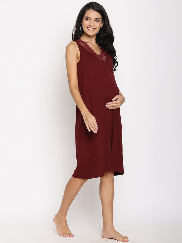 Maternity & Nursing Nightgown with Robe - Maroon