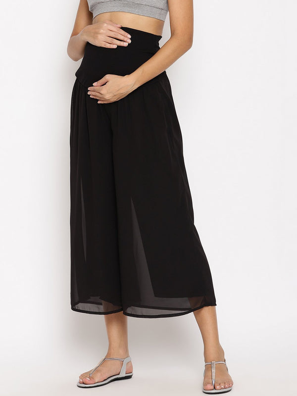 High Waist Maternity Georgette Culotte Pants - Black