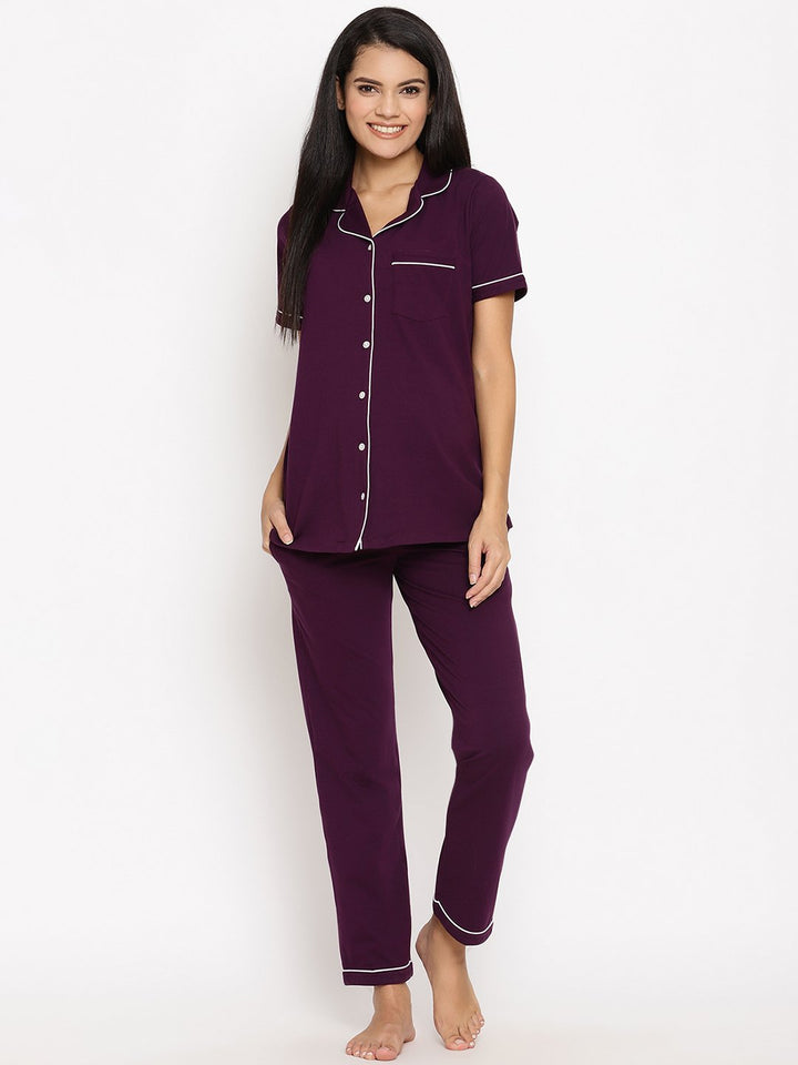 Maroon Short Sleeve Maternity Pajama Set