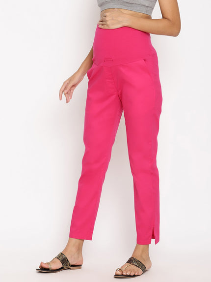 Stretchy Straight Maternity Dress Pants- Pink