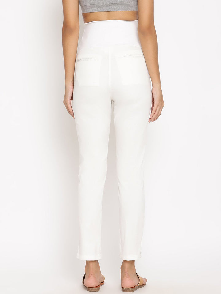 Stretchy Straight Maternity Dress Pants- White