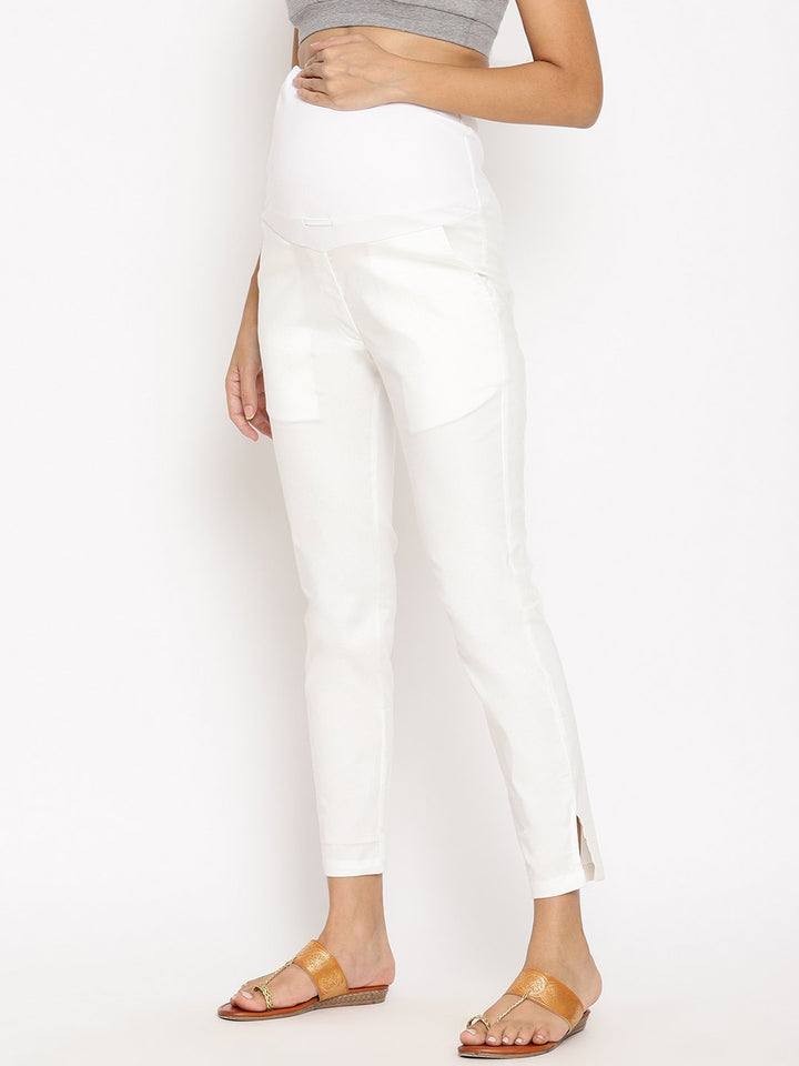 Stretchy Straight Maternity Dress Pants- White