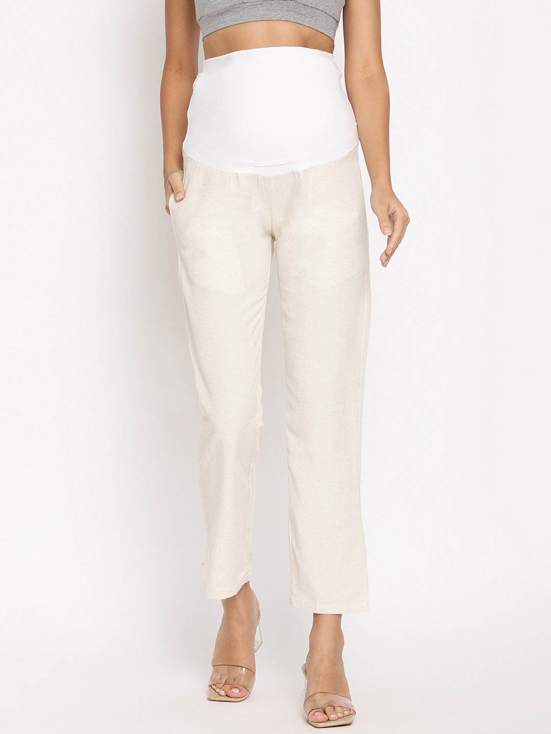 Hirise Polished StraightLeg Maternity Pants  White  Wobbly Walk