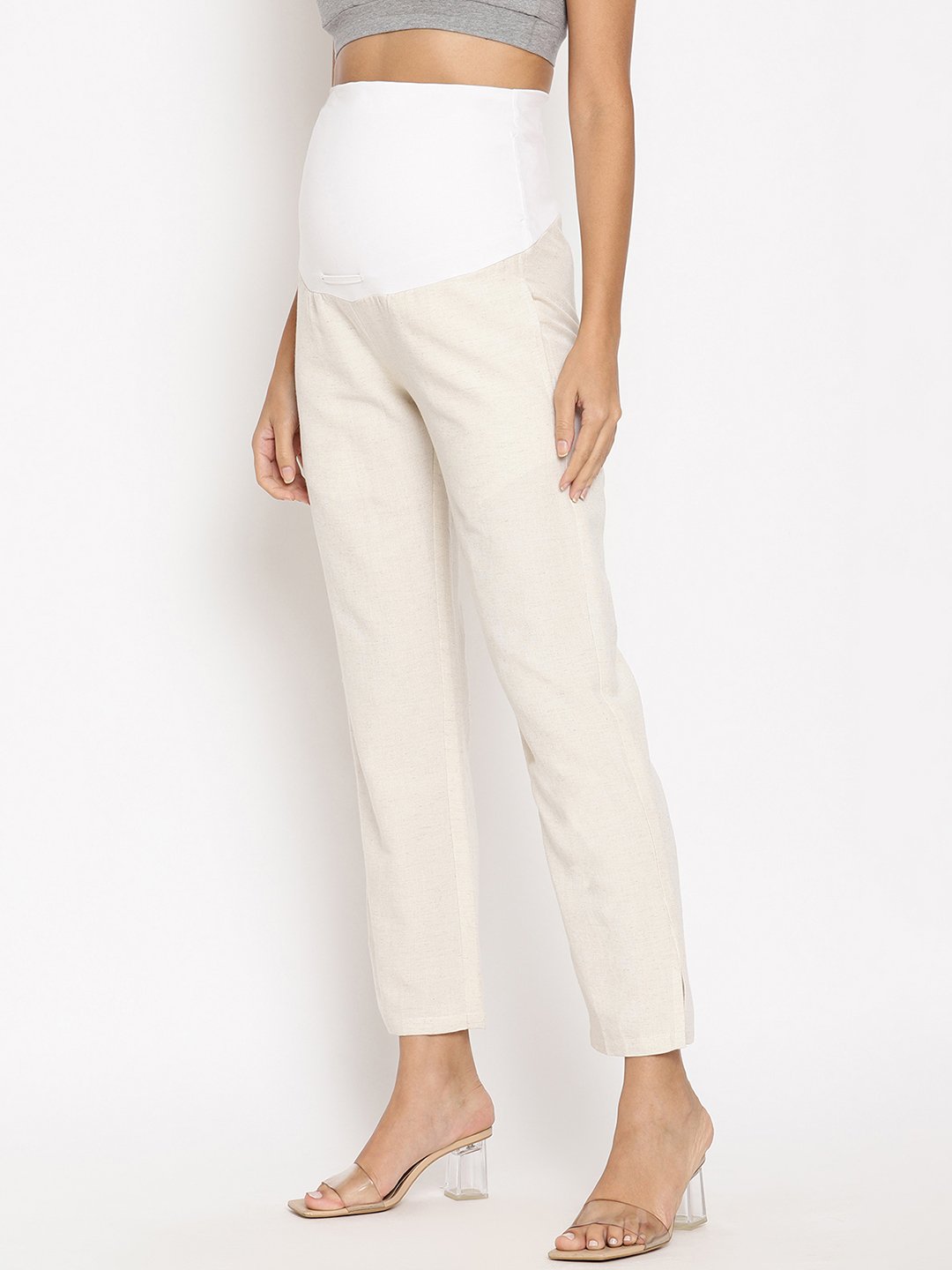 CottonLinen Maternity Straight Leg Pants  White  Wobbly Walk