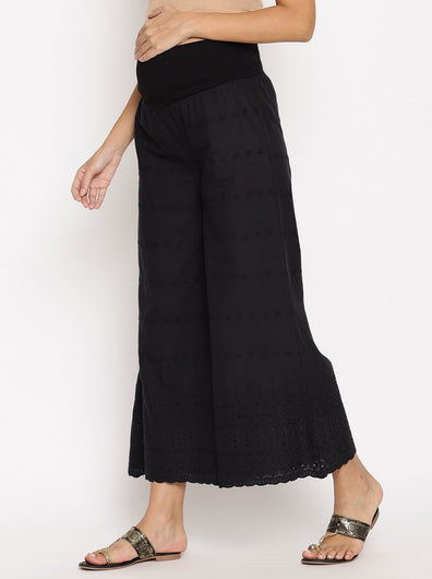 Maternity Cotton Palazzo Pants- Black