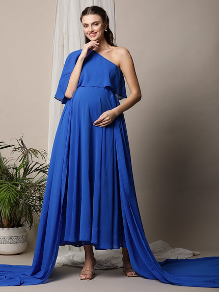 One-Shoulder Maternity Photoshoot Gown - Blue One-Shoulder Maternity Photoshoot Gown - Blue